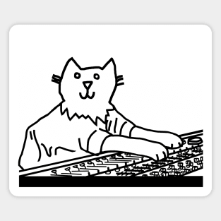 Cat in Control of the Music Mixer Line Drawing Magnet